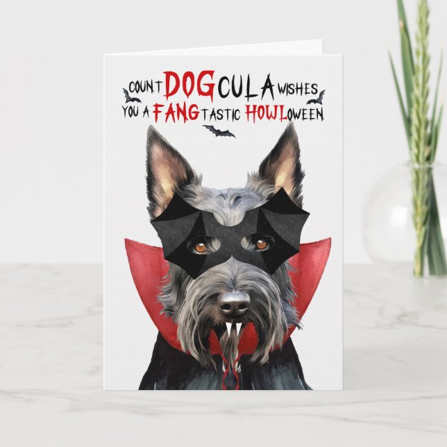 Scottish Terrier Hund Funny Count DOGcula Hallowee Helgkort (Framsida)