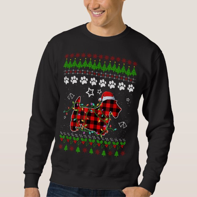 Scottish Terrier Hund Funny Julafton Ugly Sweater  Lång Ärmad Tröja (Framsida)