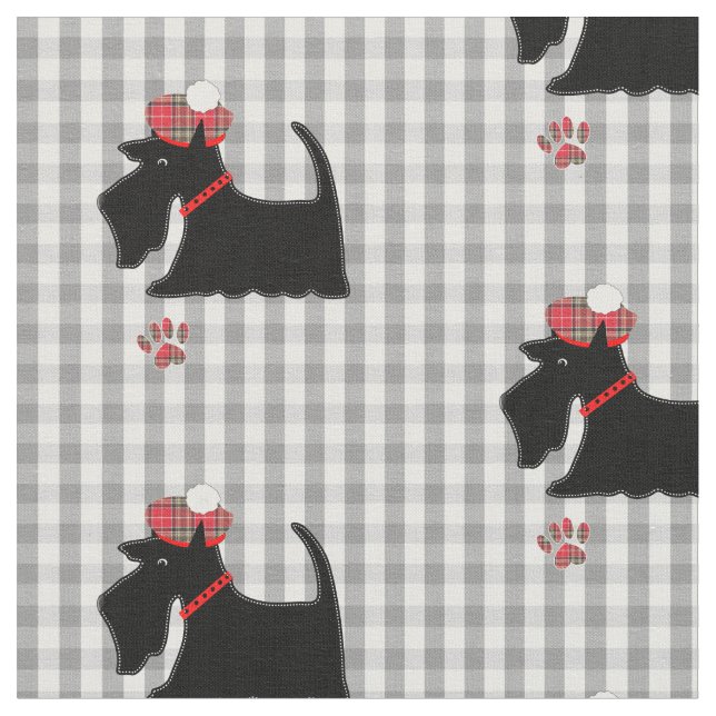 Scottish Terrier Hund Gingham Play Cute Tyg (Närbild)