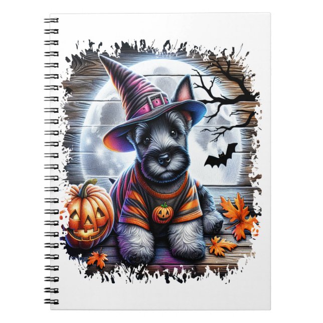 Scottish Terrier Hund Halloween Anteckningsbok (Framsidan)