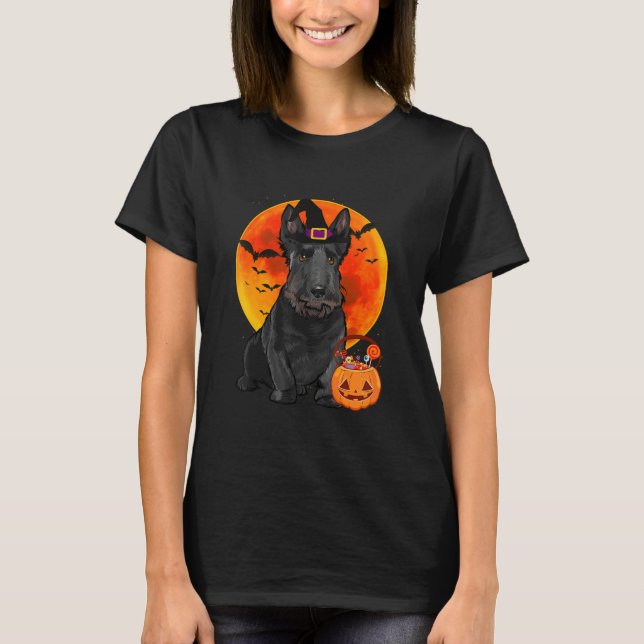 Scottish Terrier Hund Halloween Jack o lantern Pum T Shirt (Framsida)