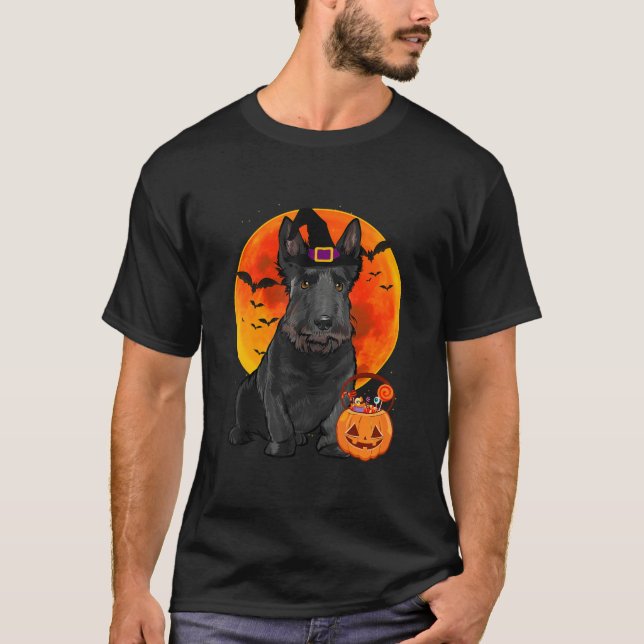 Scottish Terrier Hund Halloween Jack o lantern Pum T Shirt (Framsida)