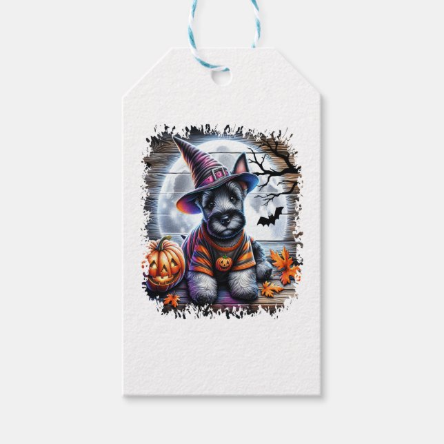 Scottish Terrier Hund Halloween Presentetikett (Framsidan)