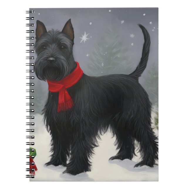 Scottish Terrier Hund i Snö jul Anteckningsbok (Framsidan)