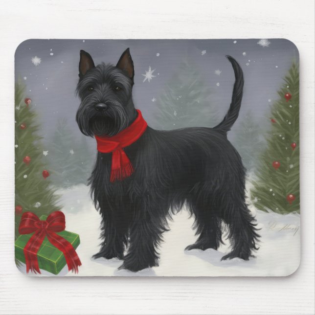 Scottish Terrier Hund i Snö jul Musmatta (Framsidan)