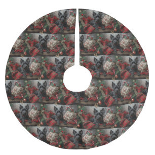Scottish Terrier Hund jul Festive Julgransmatta Borstad Polyester
