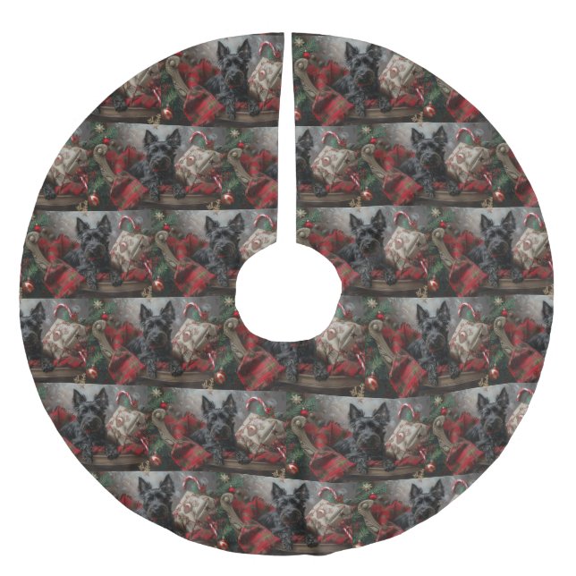 Scottish Terrier Hund jul Festive Julgransmatta Borstad Polyester (Framsidan)