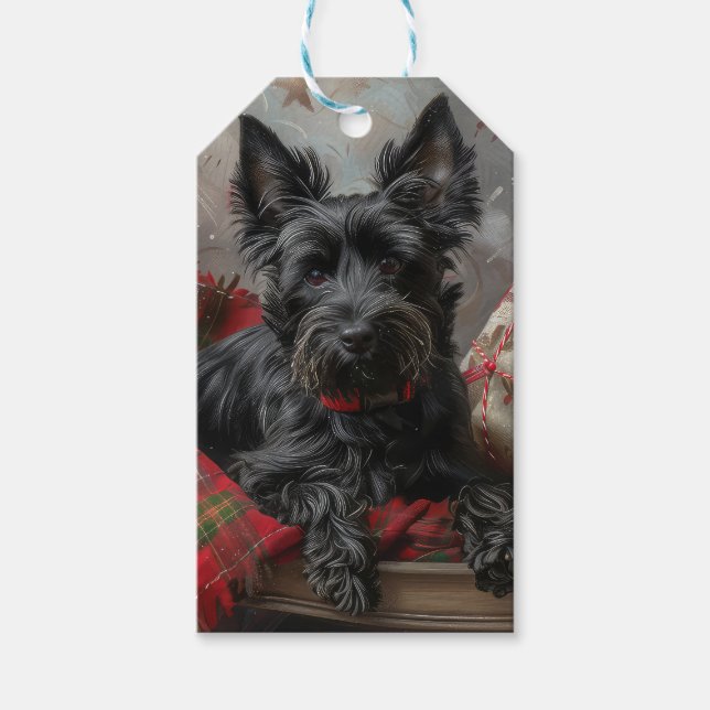 Scottish Terrier Hund jul Festive Presentetikett (Framsidan)