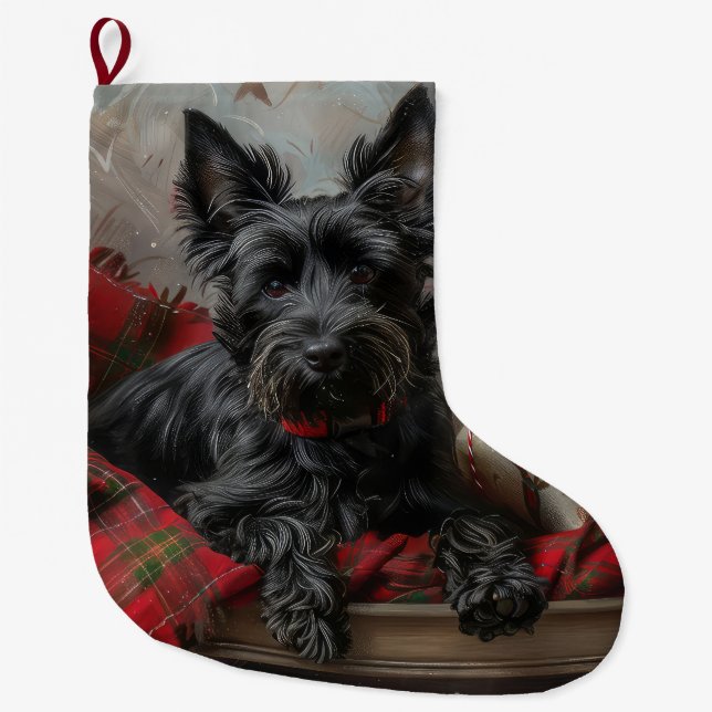 Scottish Terrier Hund jul Festive Stor Julstrumpa (Framsidan)