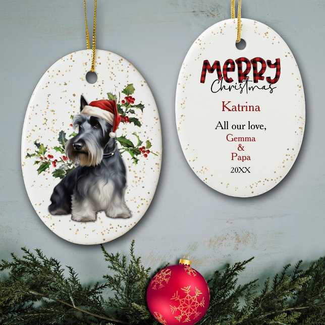 Scottish Terrier Hund jul Holly Julgransprydnad Keramik (Skapare uppladdad)