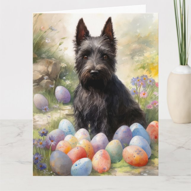 Scottish Terrier Hund med Påskägg Helgdag Kort (Framsida)