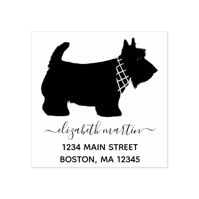Scottish Terrier Hund Monogram Namn Returadress Stämpel (Tryck)