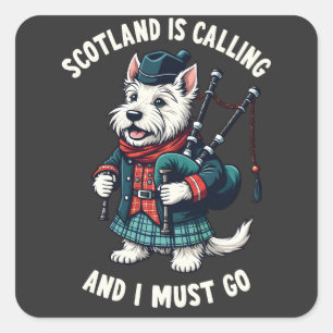 Scottish Terrier Hund Scotland ringer och jag måst Fyrkantigt Klistermärke
