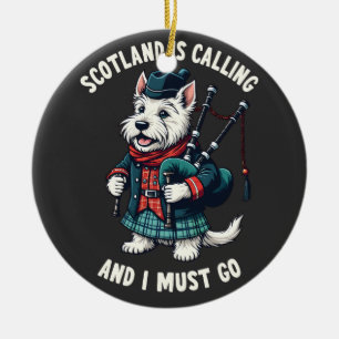 Scottish Terrier Hund Scotland ringer och jag måst Julgransprydnad Keramik