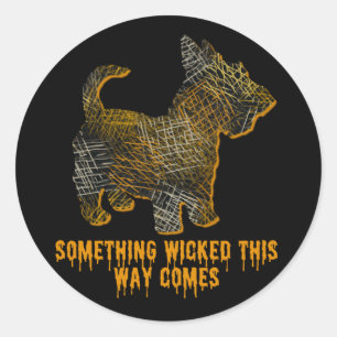 Scottish Terrier Hund Silhouette Roligt Halloween Runt Klistermärke