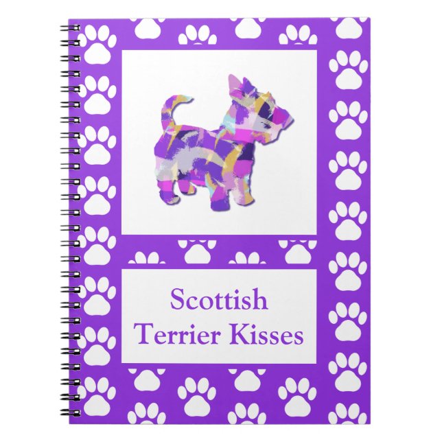 Scottish Terrier Hund Silhouette Tass Lila PY&B Anteckningsbok (Framsidan)