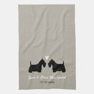 Scottish Terrier Hund Silhouettes med Heart-Anpass Kökshandduk