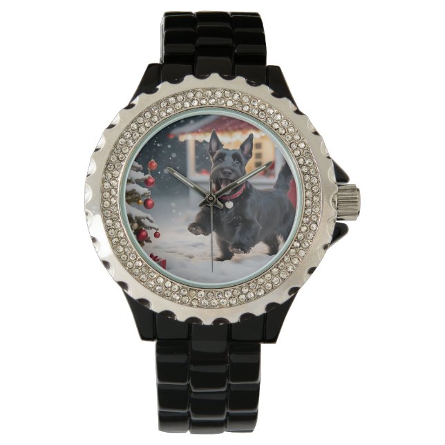 Scottish Terrier Hund spelar jul Snö Armbandsur (Framsida)