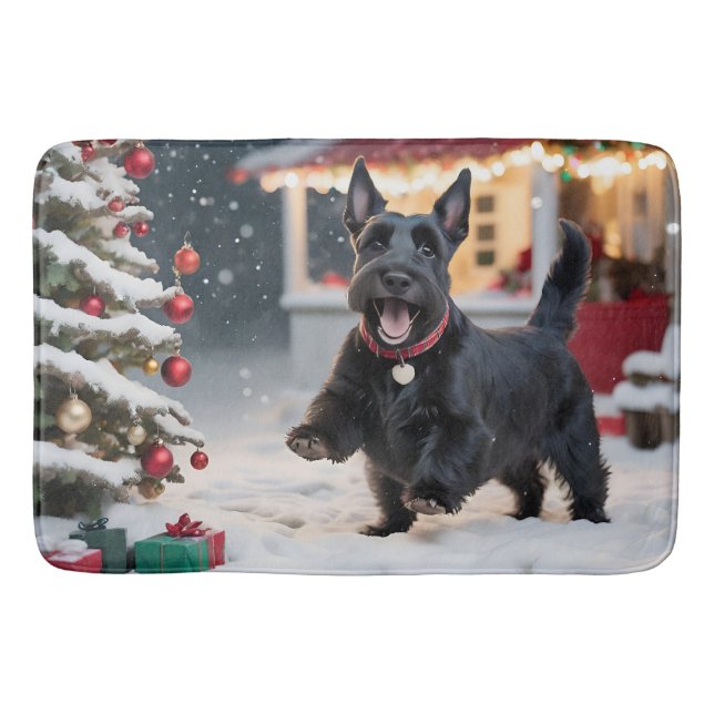 Scottish Terrier Hund spelar jul Snö Badrumsmatta (Framsidan)