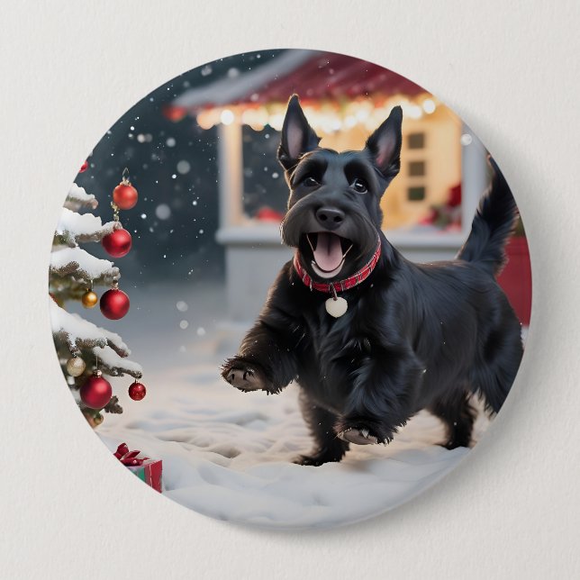 Scottish Terrier Hund spelar jul Snö Knapp (Framsida)