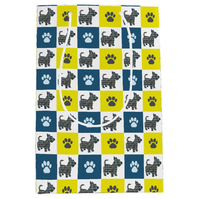 Scottish Terrier Hund & Tass Gult och Blue Grid (Framsidan)