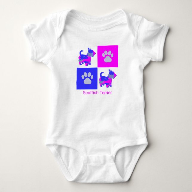 Scottish Terrier Hund & Tass Rosa and Blue T Shirt (Framsida)