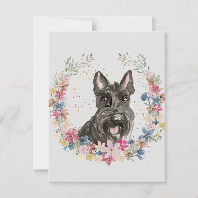 Scottish Terrier Hund Vår blommor Monogram Anteckningskort (Framsida)