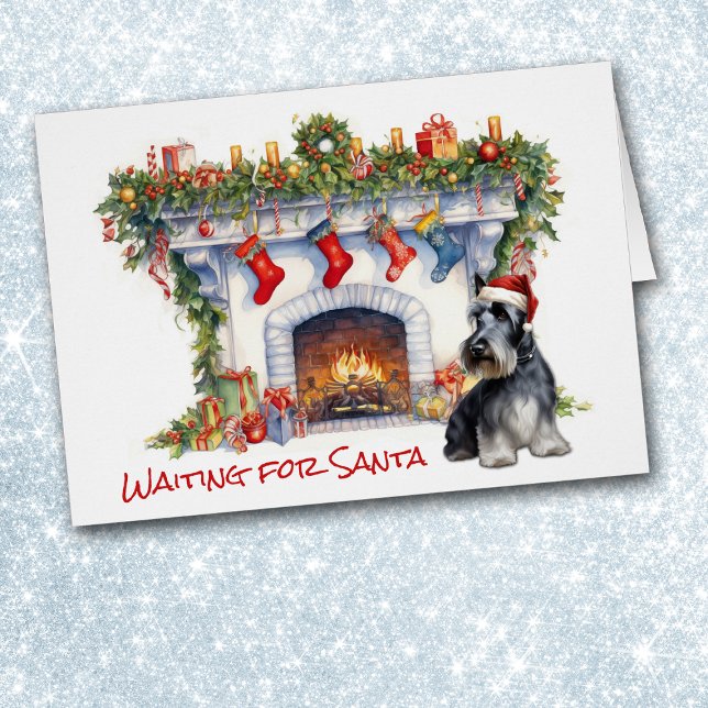 Scottish Terrier Hund Wait for Santa Fireplace Hälsningskort (Skapare uppladdad)