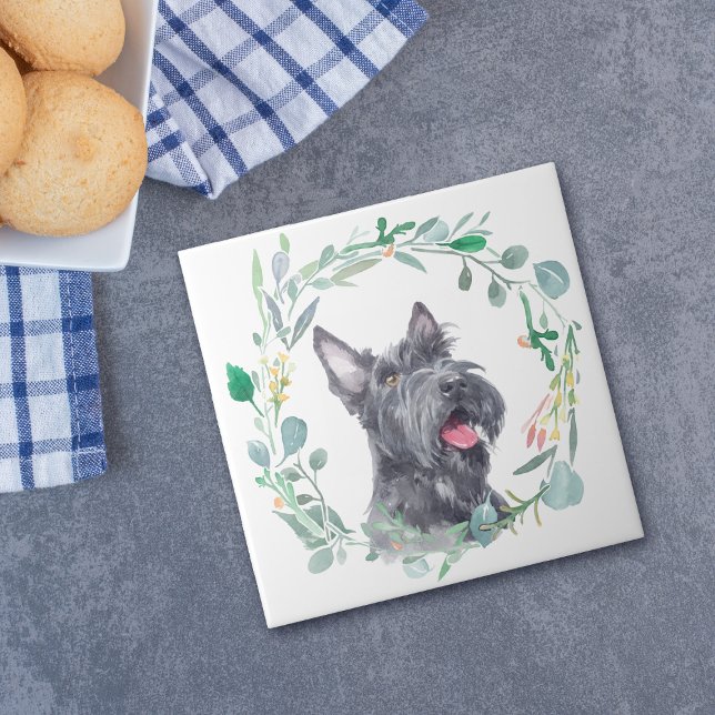 Scottish Terrier Hund Watercolor Wand Kakelplatta (Skapare uppladdad)