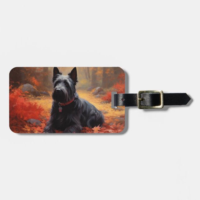Scottish Terrier i Höst löv Fall Inspire Bagagebricka (Horisontell Framsida)