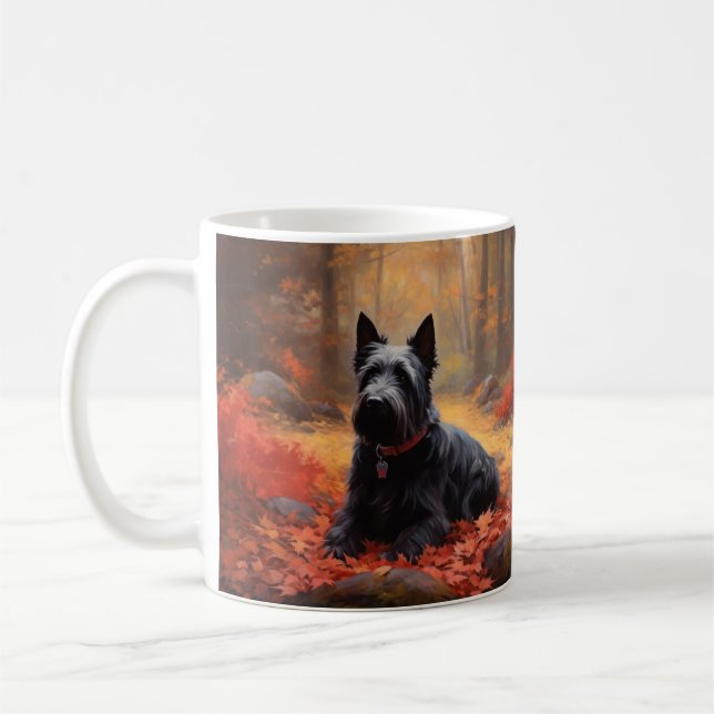 Scottish Terrier i Höst löv Fall Inspire Kaffemugg (Vänster)