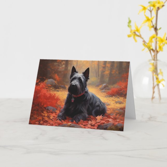 Scottish Terrier i Höst löv Fall Inspire Kort (Gul blomma)