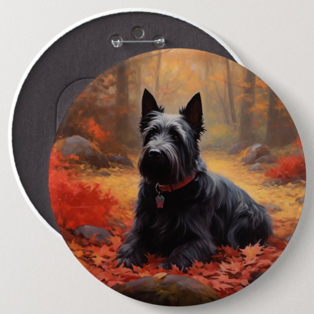 Scottish Terrier i höstlöv Fall Inspire Knapp (Framsida & baksida)