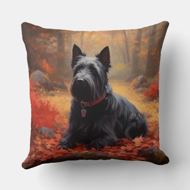 Scottish Terrier i höstlöv Fall Inspire Kudde (Baksida)