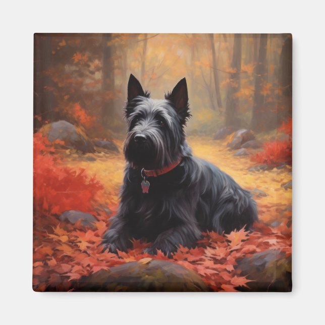 Scottish Terrier i höstlöv Fall Inspire Magnet (Framsidan)
