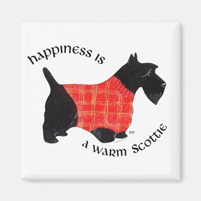 Scottish Terrier i Red Play Sweater Magnet (Framsidan)