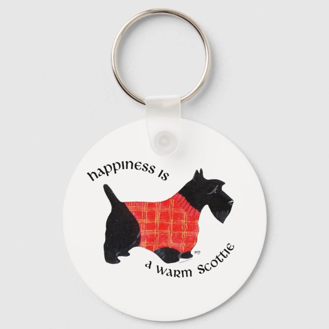 Scottish Terrier i Red Play Sweater Nyckelring (Framsida)