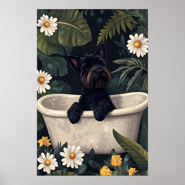 Scottish Terrier In Bathtub Poster, Funny Dog Poster (Framsidan)