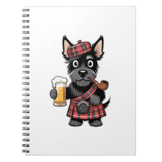 Scottish Terrier in Tartan Kilt with Beer and Pipe Anteckningsbok