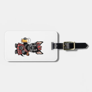 Scottish Terrier in Tartan Kilt with Beer and Pipe Bagagebricka