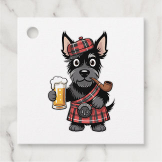 Scottish Terrier in Tartan Kilt with Beer and Pipe Gåvor Etiketter
