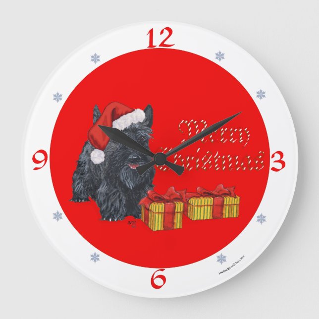 Scottish Terrier jul Clock Stor Klocka (Framsida)