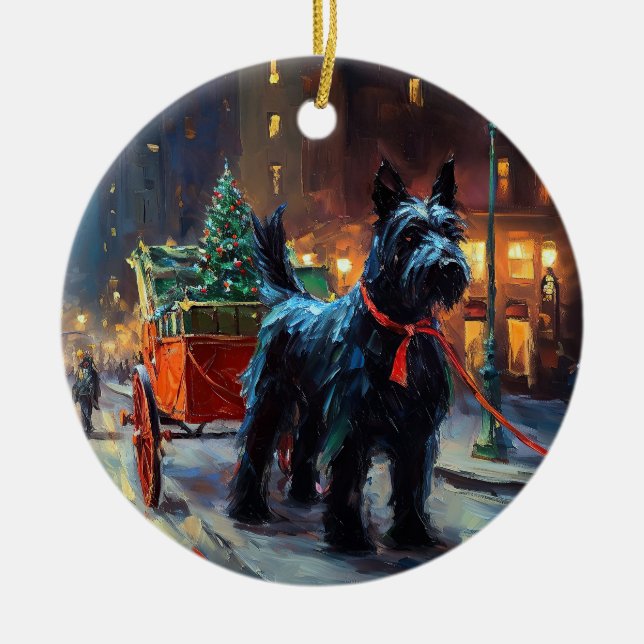 Scottish Terrier jul Festive Season Julgransprydnad Keramik (Framsidan)