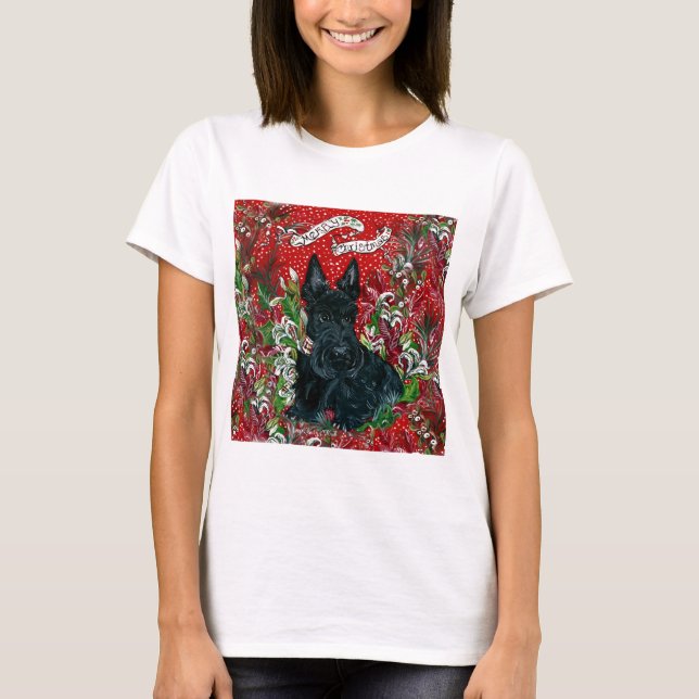 Scottish Terrier Julafton Tee Shirt (Framsida)