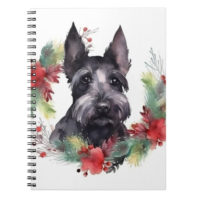 Scottish Terrier-julen-Valpen Festive Anteckningsbok (Framsidan)