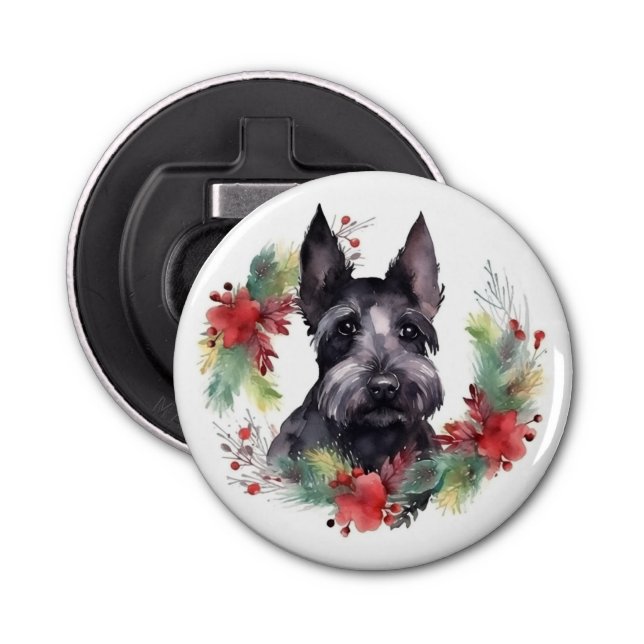 Scottish Terrier-julen-Valpen Festive Flasköppnare (Framsidan)