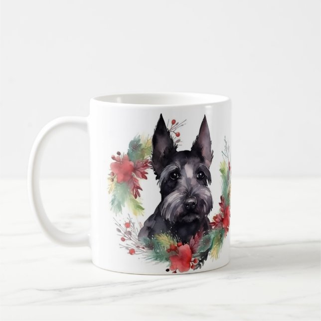 Scottish Terrier-julen-Valpen Festive Kaffemugg (Vänster)