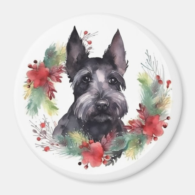 Scottish Terrier-julen-Valpen Festive Magnet (Framsidan)