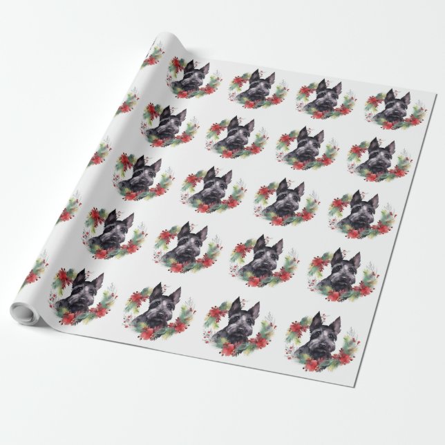 Scottish Terrier-julen-Valpen Festive Presentpapper (Utrullad)