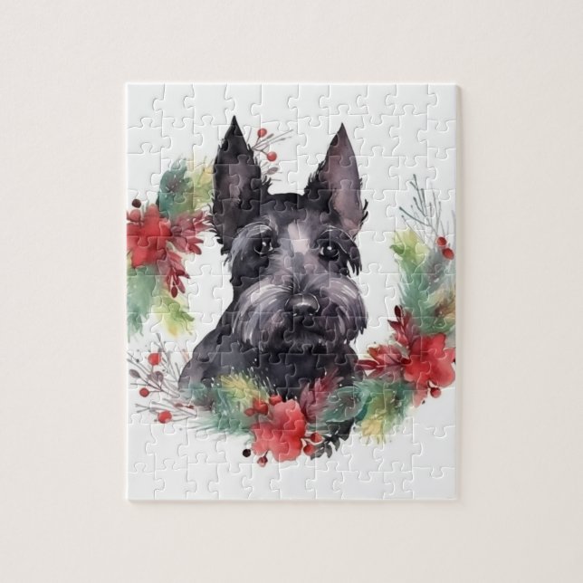 Scottish Terrier-julen-Valpen Festive Pussel (Vertikal)
